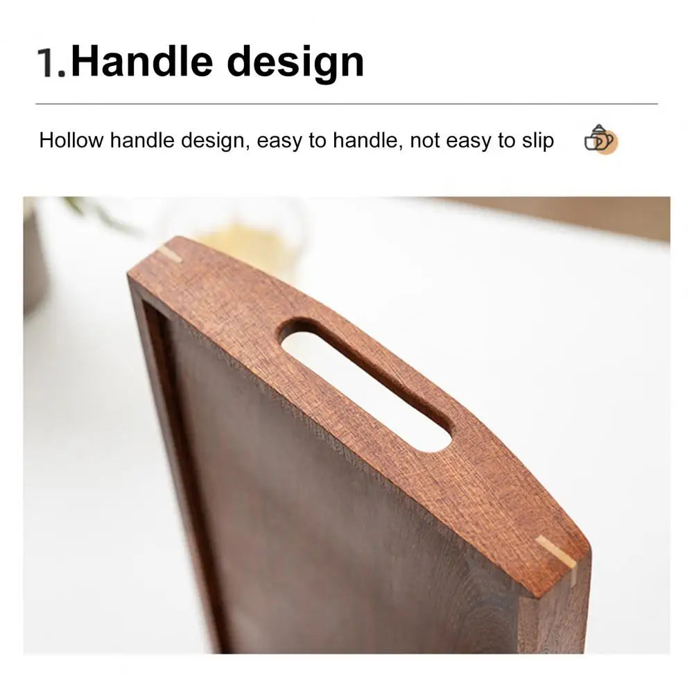 Wooden Tea Tray Handmade Rectangular Serving Tray With Cut Out Handles Handmade Raised Edge Snacks Kitchen Tray For Home