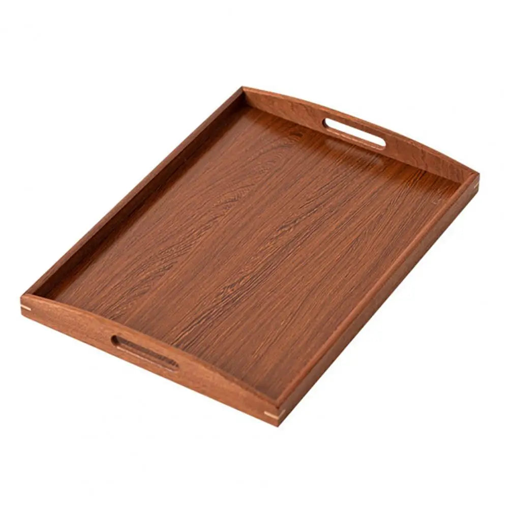 Wooden Tea Tray Handmade Rectangular Serving Tray With Cut Out Handles Handmade Raised Edge Snacks Kitchen Tray For Home
