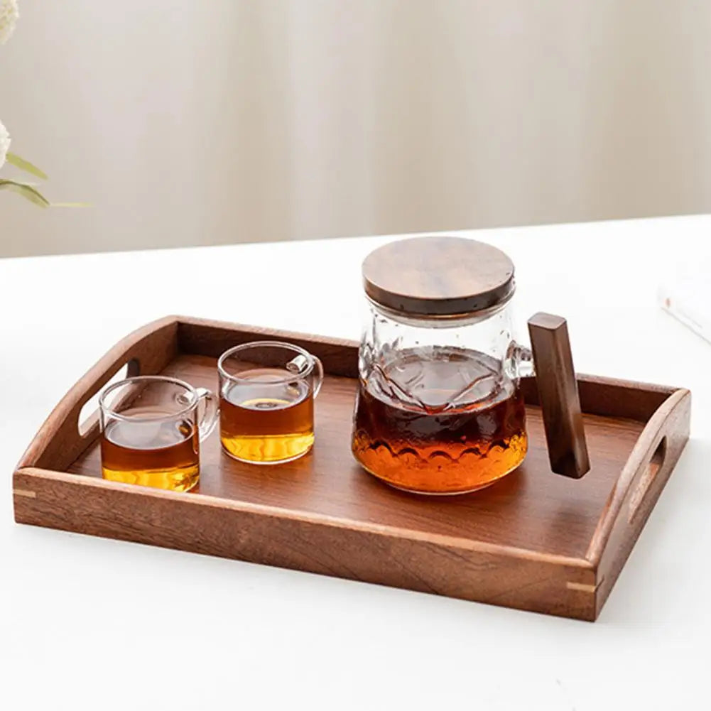 Wooden Tea Tray Handmade Rectangular Serving Tray With Cut Out Handles Handmade Raised Edge Snacks Kitchen Tray For Home
