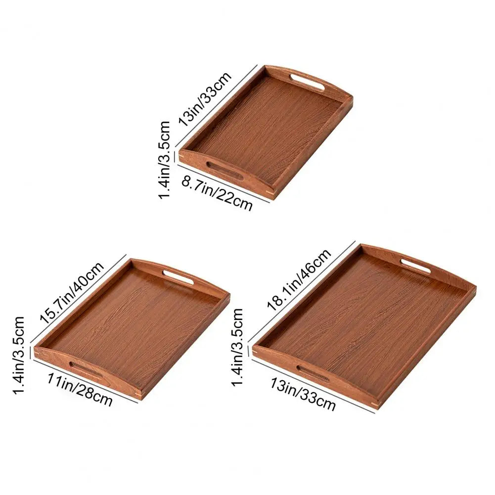 Wooden Tea Tray Handmade Rectangular Serving Tray With Cut Out Handles Handmade Raised Edge Snacks Kitchen Tray For Home
