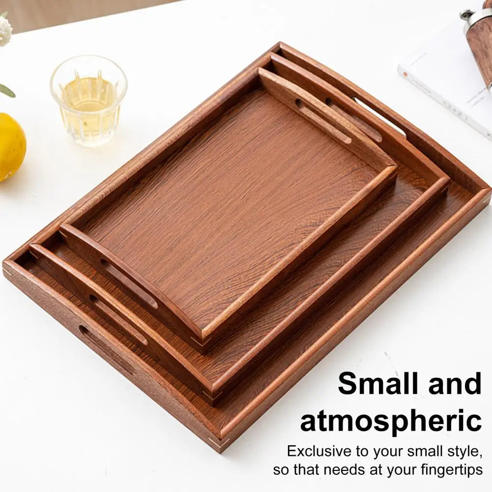 Wooden Tea Tray Handmade Rectangular Serving Tray With Cut Out Handles Handmade Raised Edge Snacks Kitchen Tray For Home