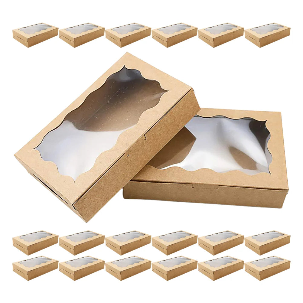20 Pcs Kraft Paper Box Cake Container Bakery Packaging Dessert Food Carton Disposable Containers For Cookies With Window
